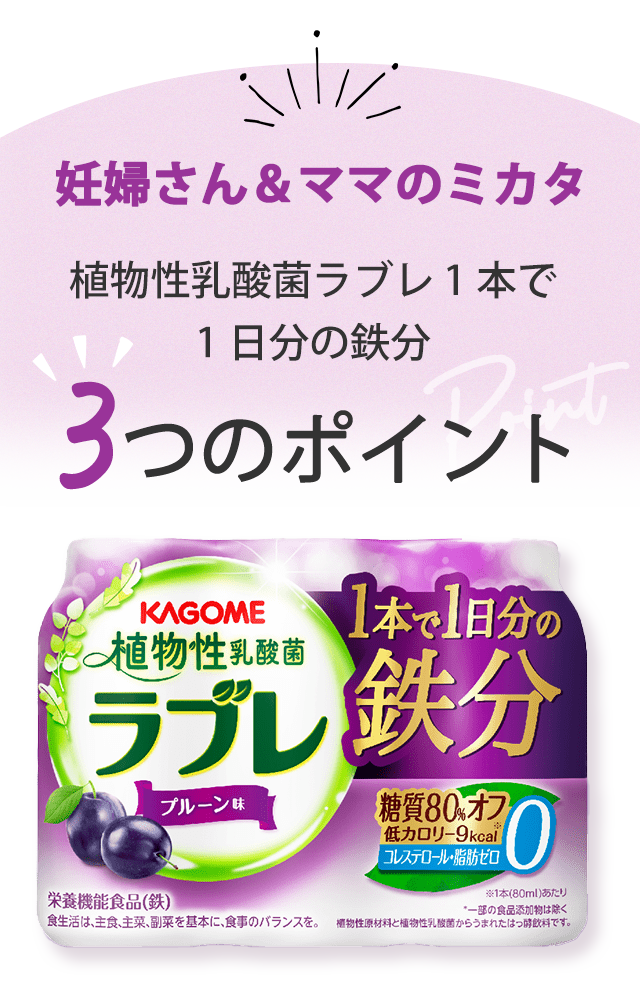 妊婦さん&ママのミカタ 植物性乳酸菌ラブレ 1本で1日分の鉄分 3つのポイント
