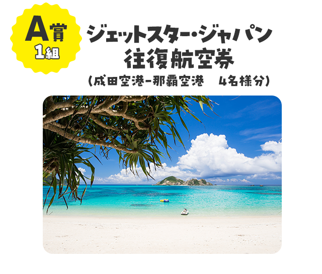 A賞1組／ジェットスター・ジャパン往復航空券（成田空港-那覇空港 4名様分）